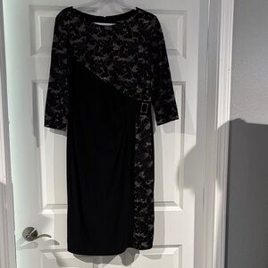 R&M Richards Elegant Black and Gold Long Sleeve Dress